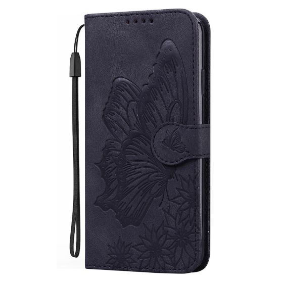 iPhone 12 / 12 Pro - preklopni etui z vtisom metulja (črn)