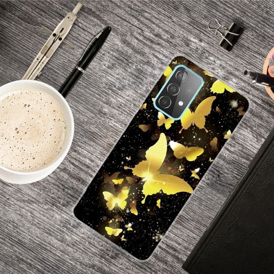 Samsung Galaxy A72 4G / A72 5G - ovitek soft gel TPU z zlatimi metulji (večbarven)